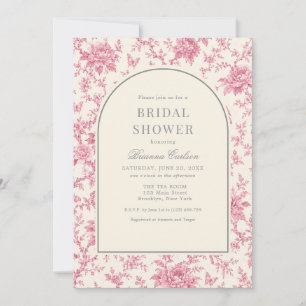 Convites Chuva de Noiva Floral em Chinoiserie Rosa Branco