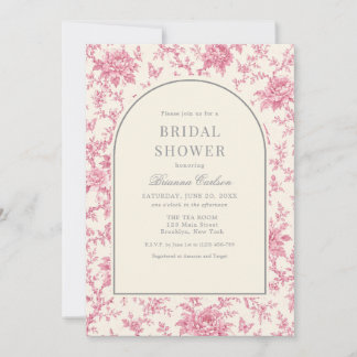 Convites Chuva de Noiva Floral em Chinoiserie Rosa Branco
