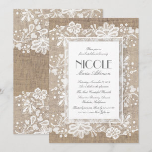 Convites Chuva de Noiva Floral em Renda e Arpillera Elegant