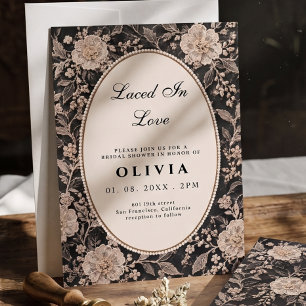 Convites Chuva de Noiva Floral em Renda Preta Elegante