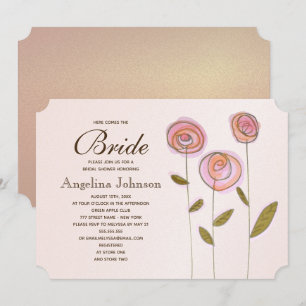Convites Chuva de Noiva Floral em Rose Gold Moderno e Elega