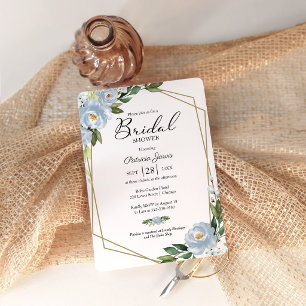 Convites Chuva de Noiva Floral Geométrica em Azul Empoeirad