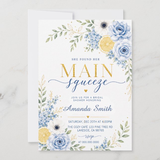 Convites Chuva de Noiva Floral Limão Azul Main Squeeze (Frente)