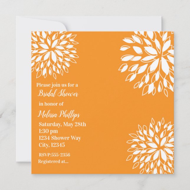 Convites Chuva de Noiva Floral Moderna Laranja e Branco de  (Frente)