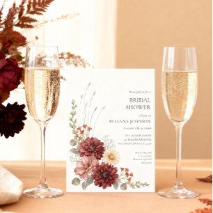 Convites Chuva de Noiva Floral Outonal Burgundy Elegante