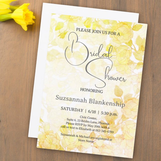 Convites Chuva de Noiva Floral Pastel Sutil  (bridal shower invitation floral front and white back)