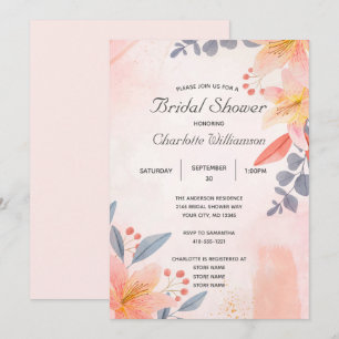 Convites Chuva de Noiva Floral Rosa Azul Coral 