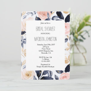 Convites Chuva de Noiva Floral Rosa Azul Creme