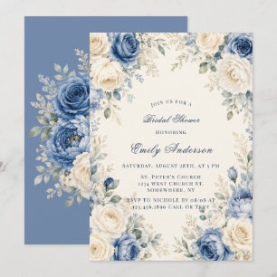 Convites Chuva de Noiva Floral Rosa Azul e Creme