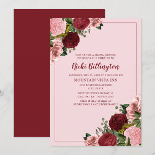 Convites Chuva de Noiva Floral Rosa Bege Borgonha Rústica