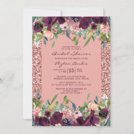 Convites Chuva de Noiva Floral Rosa Burgundy Brilhante Eleg