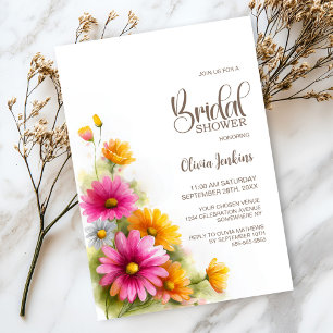 Convites Chuva de Noiva Floral Rosa e Laranja Rústica