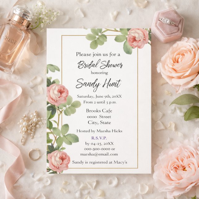 Convites Chuva de Noiva Floral Rosa Elegante (Criador carregado)