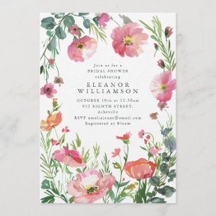 Convites Chuva de Noiva Floral Rosa em Aquarela Elegante