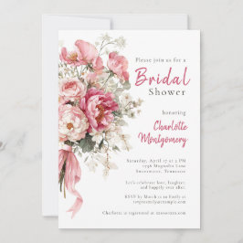 Convites Chuva de Noiva Floral Rosa em Aquarela Elegante