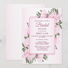 Convites Chuva de Noiva Floral Rosa Folhas Verdes Elegante