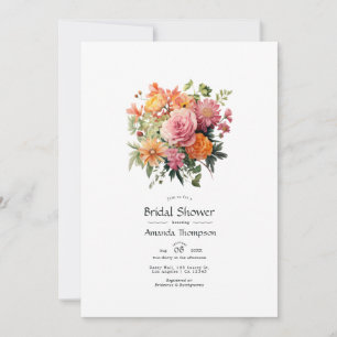 Convites Chuva de Noiva Floral Rosa, Laranja e Verde