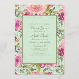 Convites Chuva de Noiva Floral Rosa Neo Verde Menta