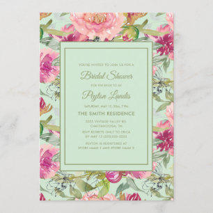 Convites Chuva de Noiva Floral Rosa Neo Verde Menta
