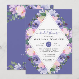 Convites Chuva de Noiva Floral Rosa Roxo Diamante