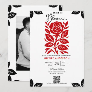 Convites Chuva de Noiva Floral Rosa Vermelha e Preta