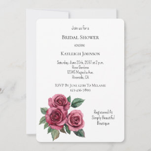 Convites Chuva de Noiva Floral Rosas Rosa Verde Creme Doura