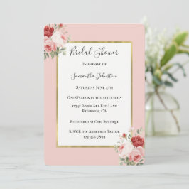 Convites Chuva de Noiva Floral Rosas Rosa Vermelho Blush