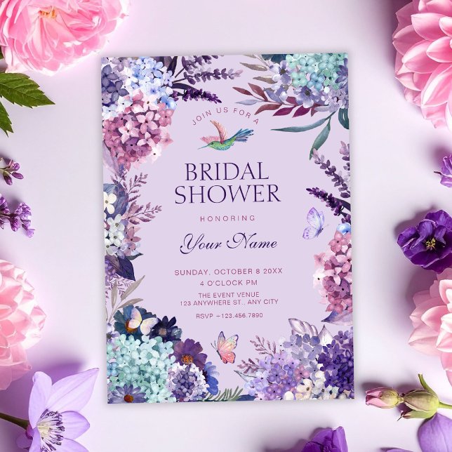 Convites Chuva de noiva floral roxa (Criador carregado)
