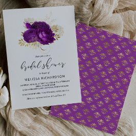 Convites Chuva de Noiva Floral Roxa Dourada Damask Vintage