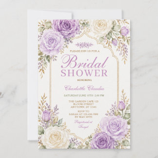 Convites Chuva de Noiva Floral Roxo Lavanda Elegante