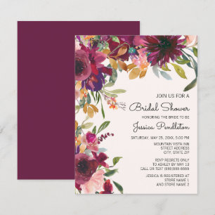 Convites Chuva de Noiva Floral Roxo Rosa Dourado Elegante