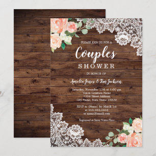 Convites Chuva de Noiva Floral Rústico em Renda para Casais