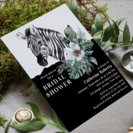 Convites Chuva de Noiva Floral Safari Zebra em Aquarela