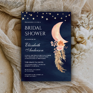 Convites Chuva de Noiva Floral Terroso Crescente Azul Marin