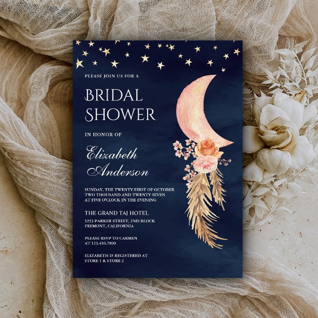 Convites Chuva de Noiva Floral Terroso Crescente Azul Marin (Criador carregado)