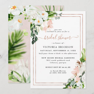 Convites Chuva de Noiva Floral Tropical Rosa e Branco