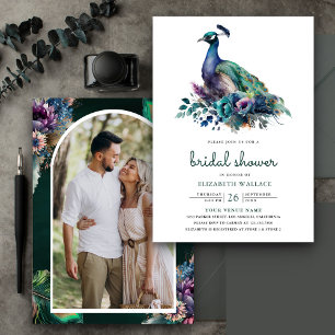 Convites Chuva de Noiva Floral Verde Esmeralda com Foto de