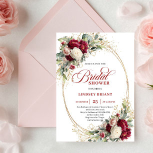 Convites Chuva de Noiva Floral Vermelha Clássica em Branco 