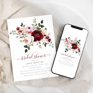Convites Chuva de Noiva Floral Vermelha Elegante