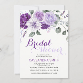 Convites Chuva de Noiva Floral Violeta Elegante de Primaver
