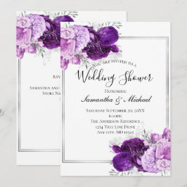 Convites Chuva de Noiva Formal Floral Prateada Roxa Elegant