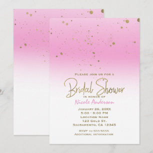 Convites Chuva de Noiva Glam Moderno Rosa e Dourado Elegant