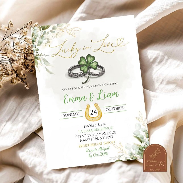 Convites Chuva de Noiva Greenery Lucky In Love Trevo (Criador carregado)
