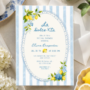 Convites Chuva de noiva hydrangea azul limão La dolce vita