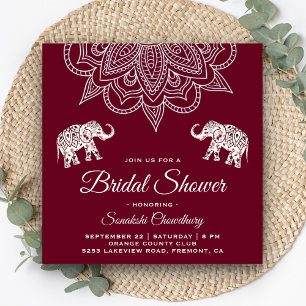 Convites Chuva de Noiva Indiana Mandala Burgundy Elegante