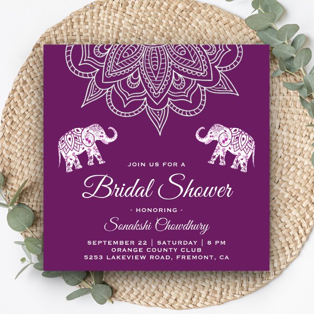 Convites Chuva de Noiva Indiana Mandala Roxa Elegante (Criador carregado)