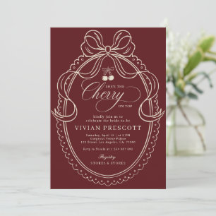 Convites Chuva de Noiva Ivory & Burgundy Cherry On Top