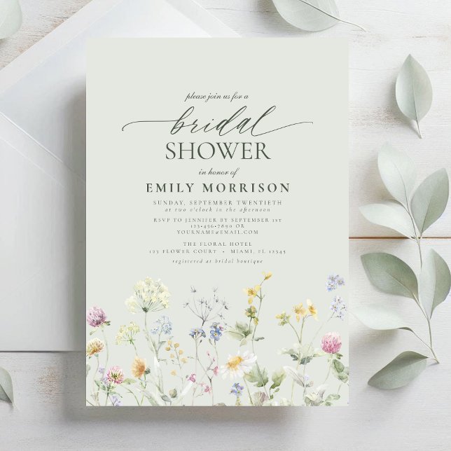 Convites Chuva de Noiva Jardim de Flores Verde Sage Aquarel (Criador carregado)