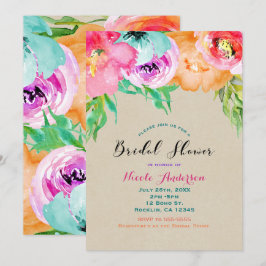 Convites Chuva de Noiva Kraft Marrom Floral Brilhante Moder