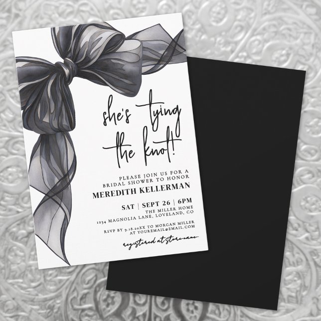 Convites Chuva de Noiva Laço Preto Fazendo o Nó (Black Bow Tying The Knot Bridal Shower Invitation)